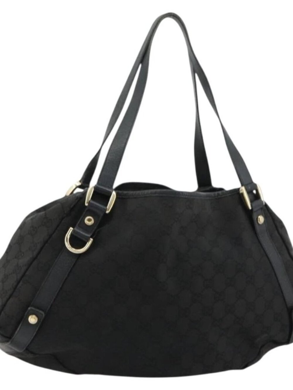 GUCCI GG Canvas Abbey Tote Bag Black Gold 130736 Auth 179901
